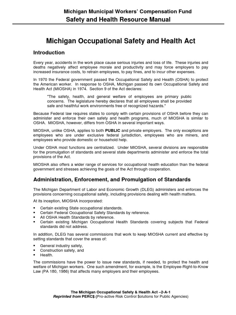 Michigan Occupational Safety and Health Act | PDF | Occupational Safety ...