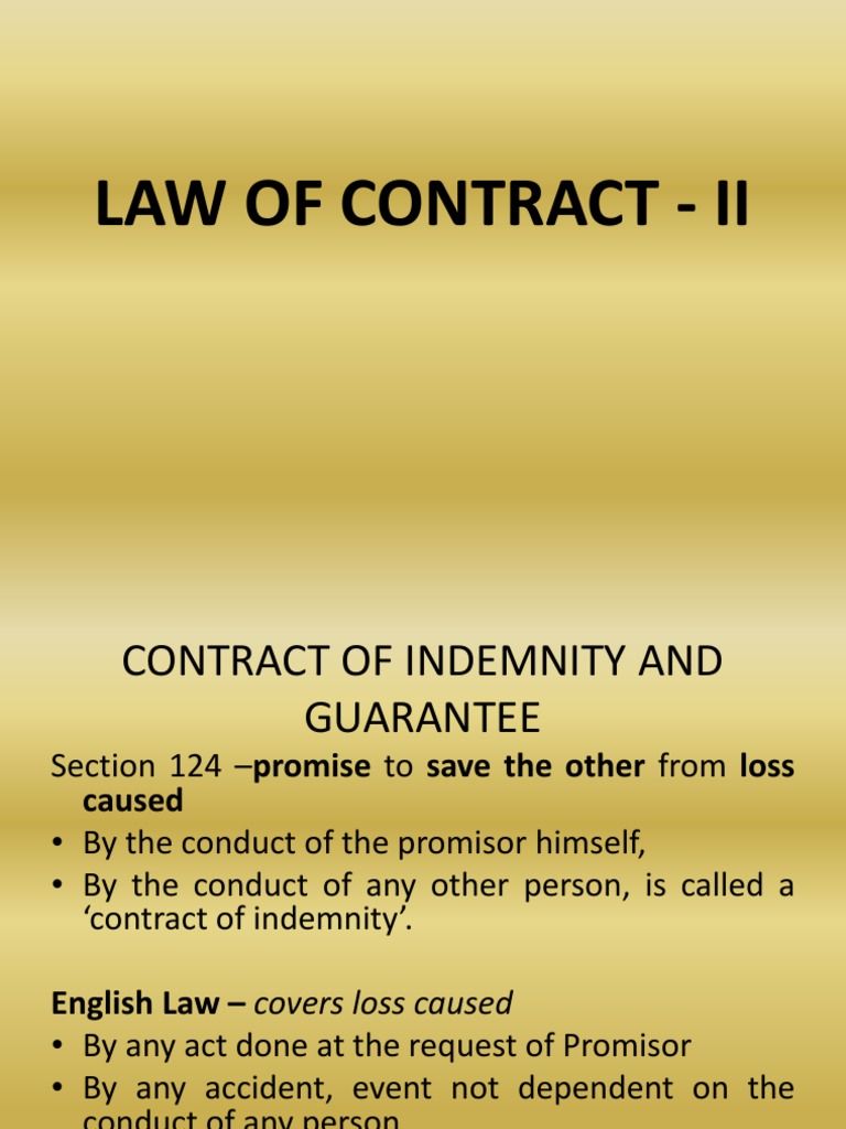 Law of Contract II Guarantee Guarantee Indemnity
