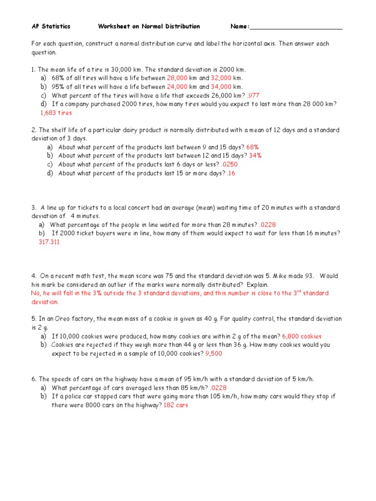 Normal Distribution Worksheet 23 - ANS  PDF  Standard Deviation For Standard Deviation Worksheet With Answers