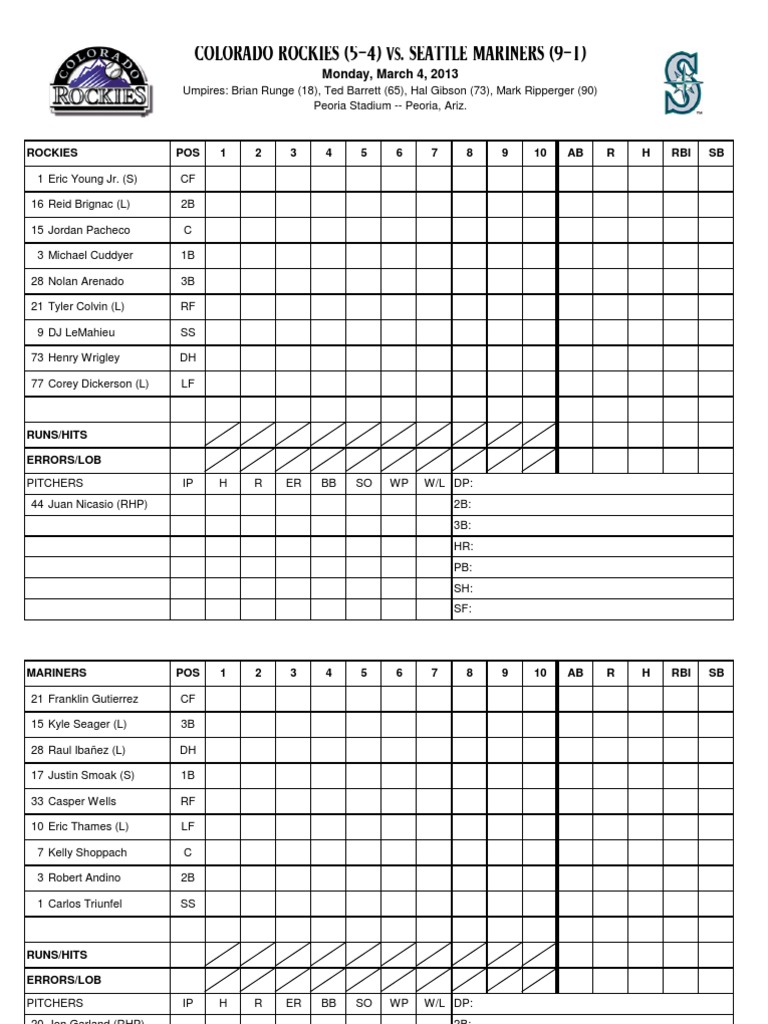 Rockies vs. Mariners Spring Training Game | PDF