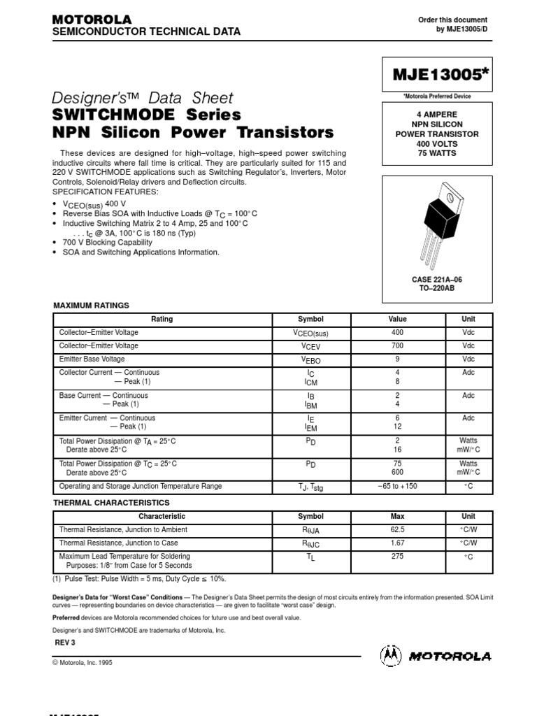 MJE13005: 400V NPN Power Transistor | PDF