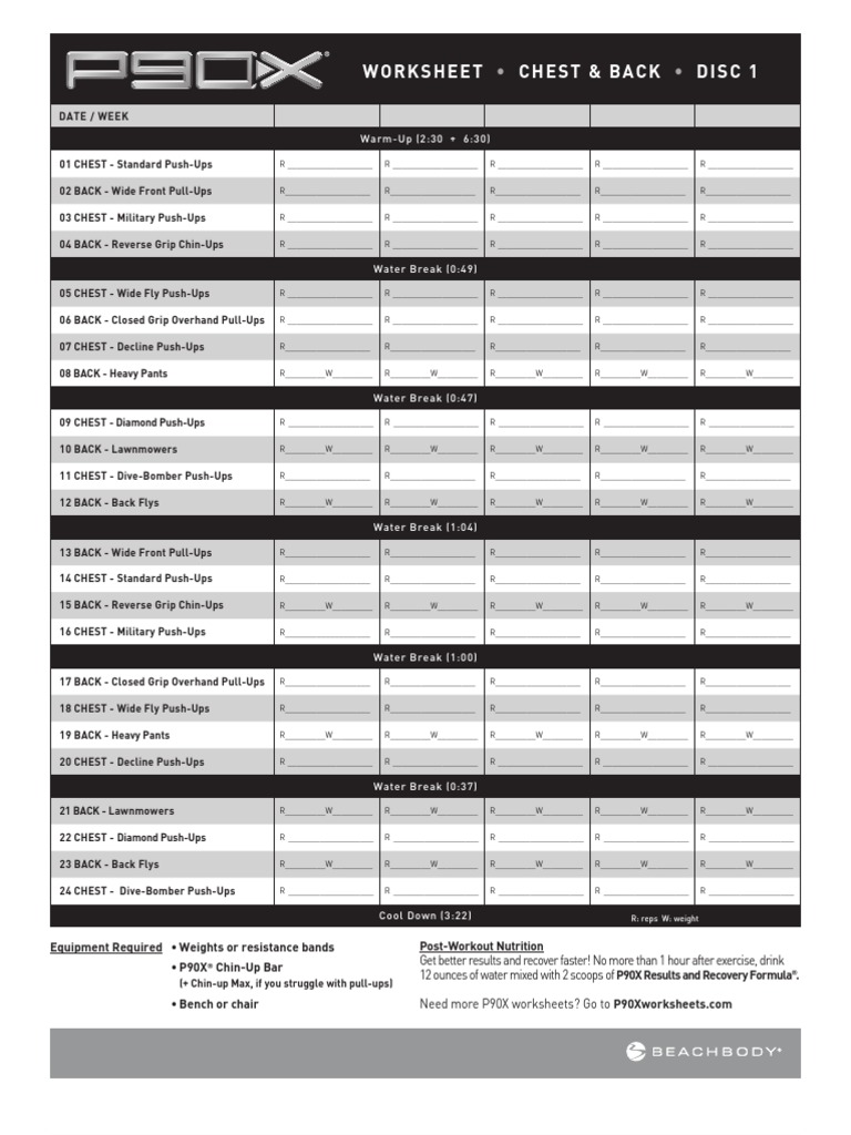 Simple P90x workout schedule pdf file for ABS