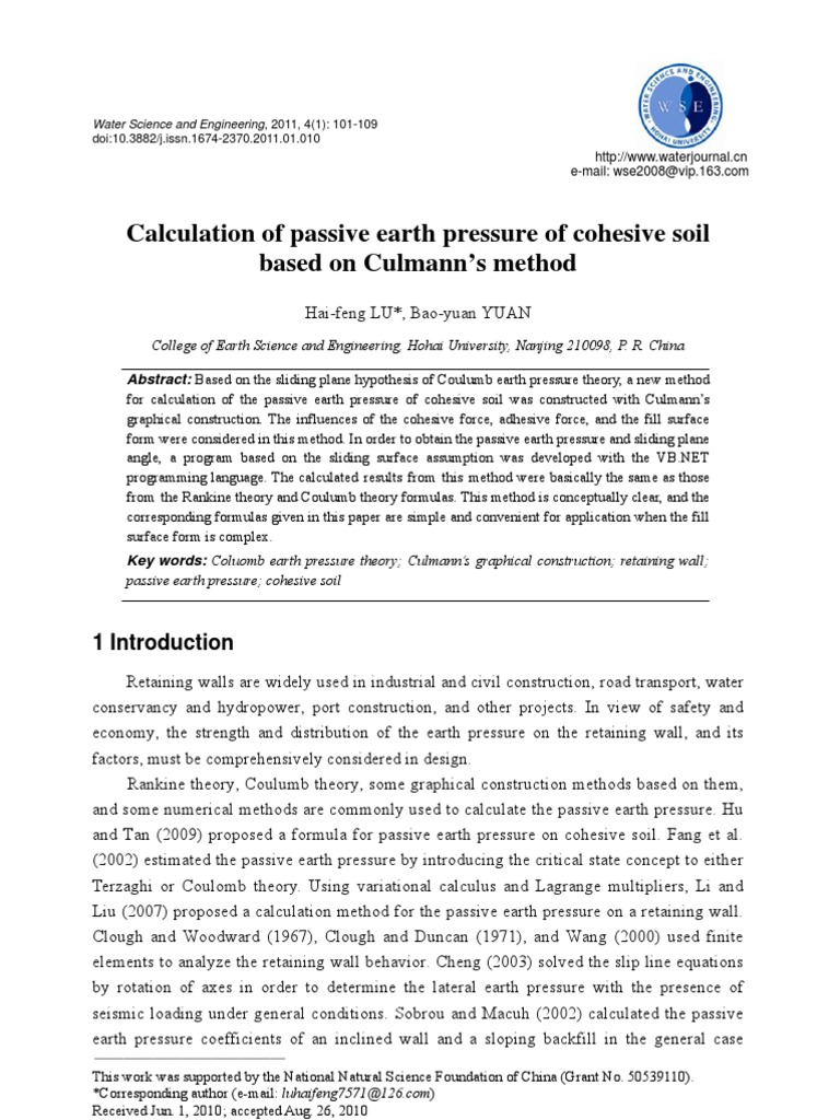 Passive Earth Pressure in Cohesive Soil | PDF