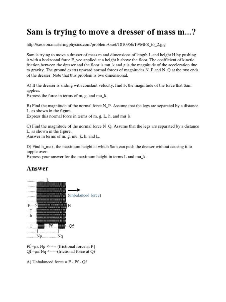Analyzing Forces on a Dresser | PDF | Science & Mathematics