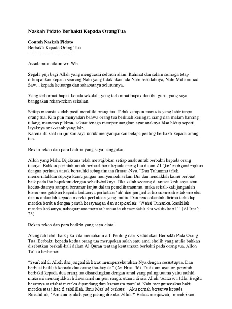 Contoh Pidato Singkat Tentang Orang Tua // Kumpulan Contoh