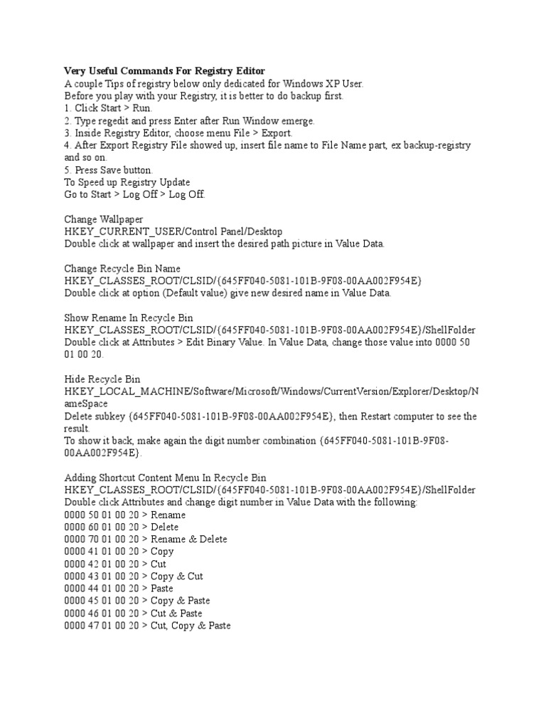 Registry Tips for Windows XP Users | PDF | Windows Registry | Microsoft ...