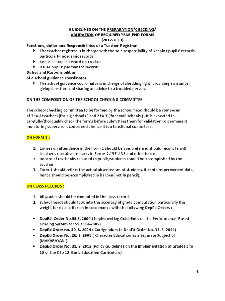 Guidelines on the preparation validation and checking of deped forms