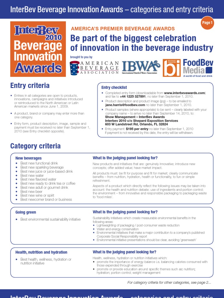 InterBev Beverage Innovation Awards | PDF | Drink | Packaging And Labeling