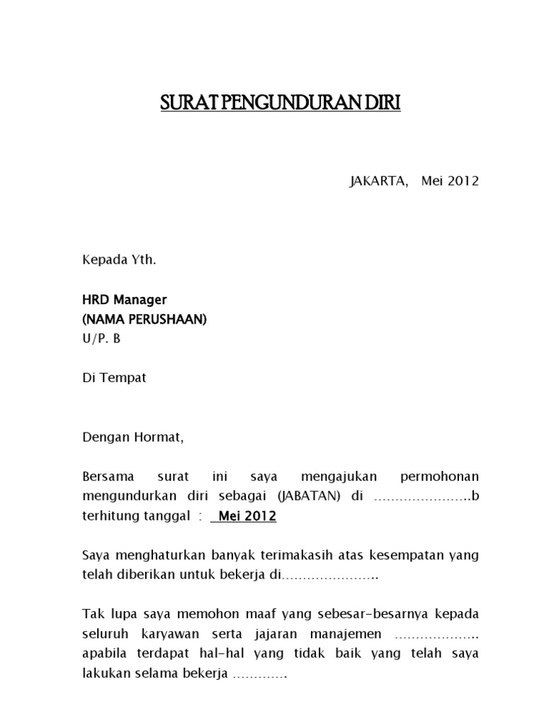 Surat Pengunduran Diri Spg