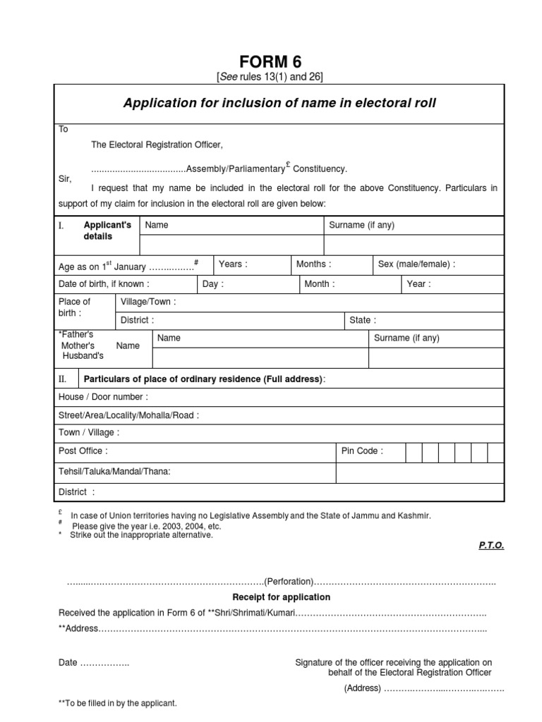 Application Form For Inclusion of Names in Electoral Roll PDF