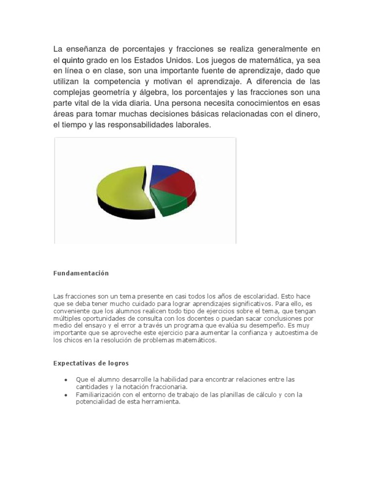 La enseñanza de porcentajes y fracciones se realiza 