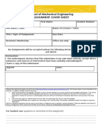 School of Mechanical Engineering Assignment Cover Sheet