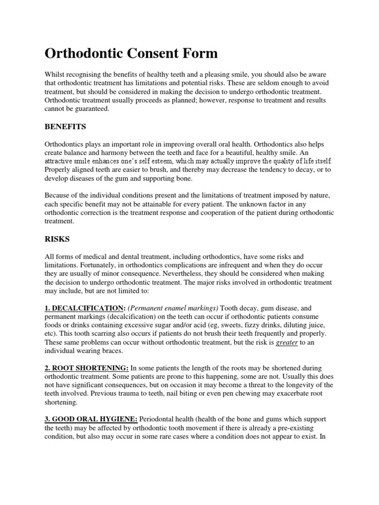 Orthodontic Consent Form Orthodontics Human Tooth