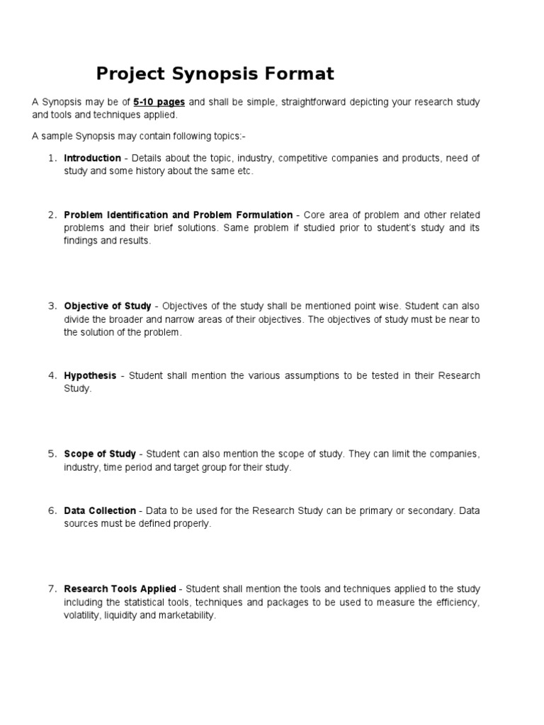 Project Synopsis Format Pdf