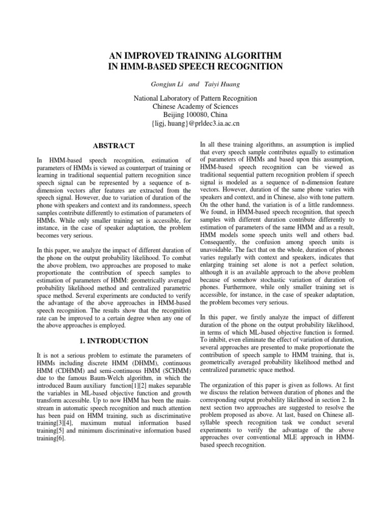 Enhanced HMM Training for Speech Recognition | PDF | Speech Recognition ...