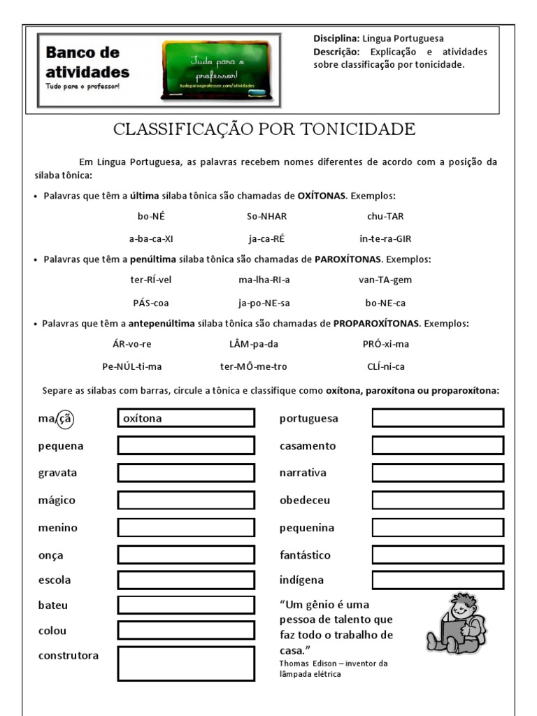 Classificação de Tonicidade das Palavras | PDF | Artes Linguísticas e ...
