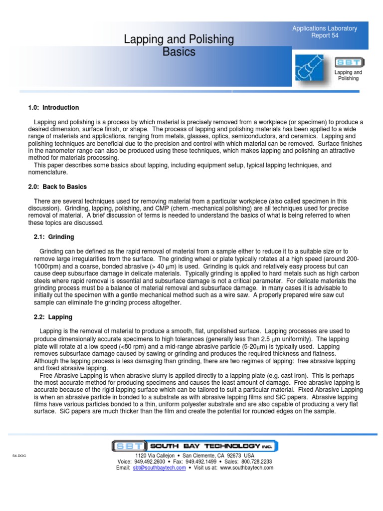 Lapping and Polishing Techniques for Precision Surface Finishing PDF