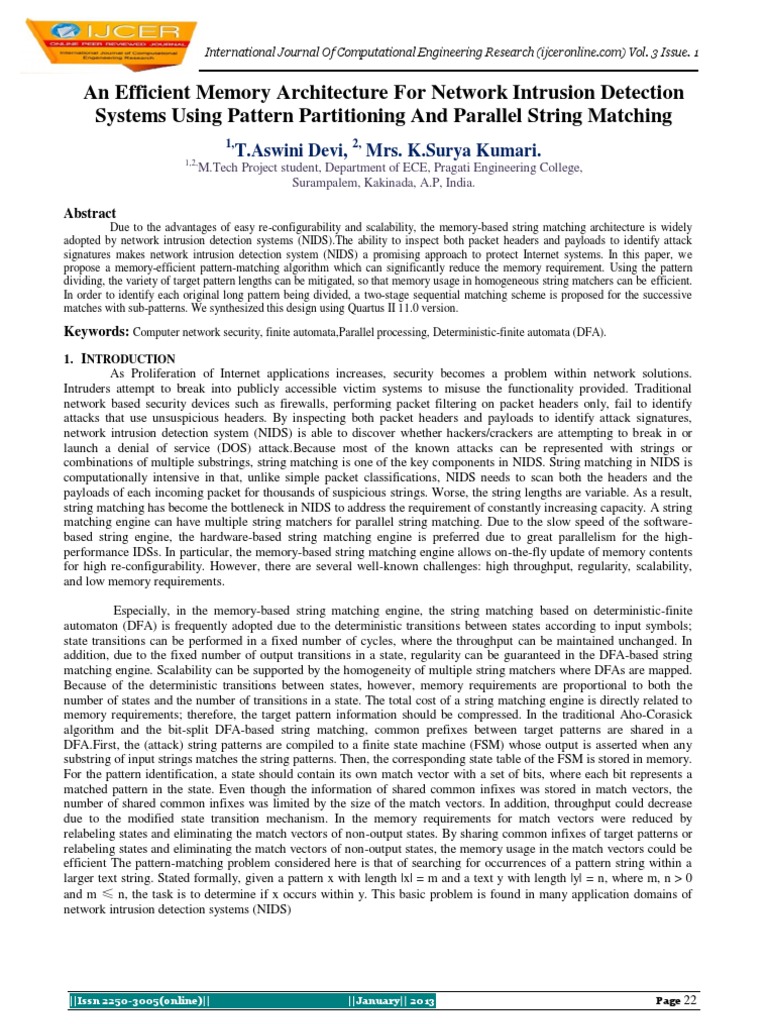Efficient Memory for NIDS Pattern Matching | PDF | Computing | Computer ...