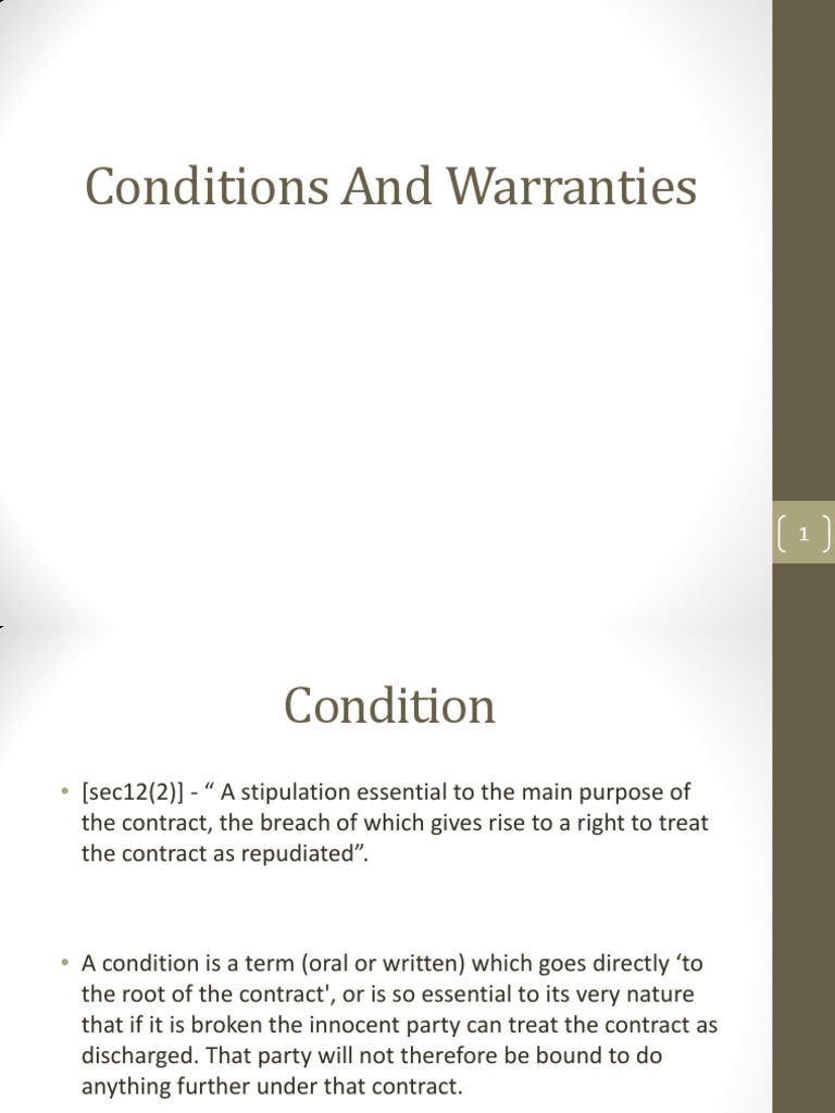 Conditions and Warranties PDF Breach Of Contract Opera