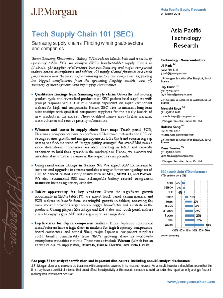 Jpm Research Samsung S Supply Chain 4 Mar Samsung Tablet Computer