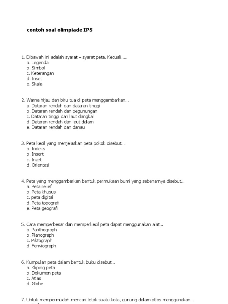 Soal Tes Untuk Olimpiade Smp Ips