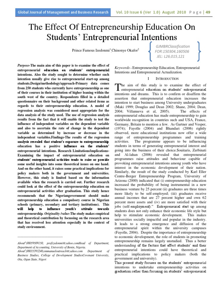 6 The Effect of Entrepreneurship Education On Students Entrepreneurial ...