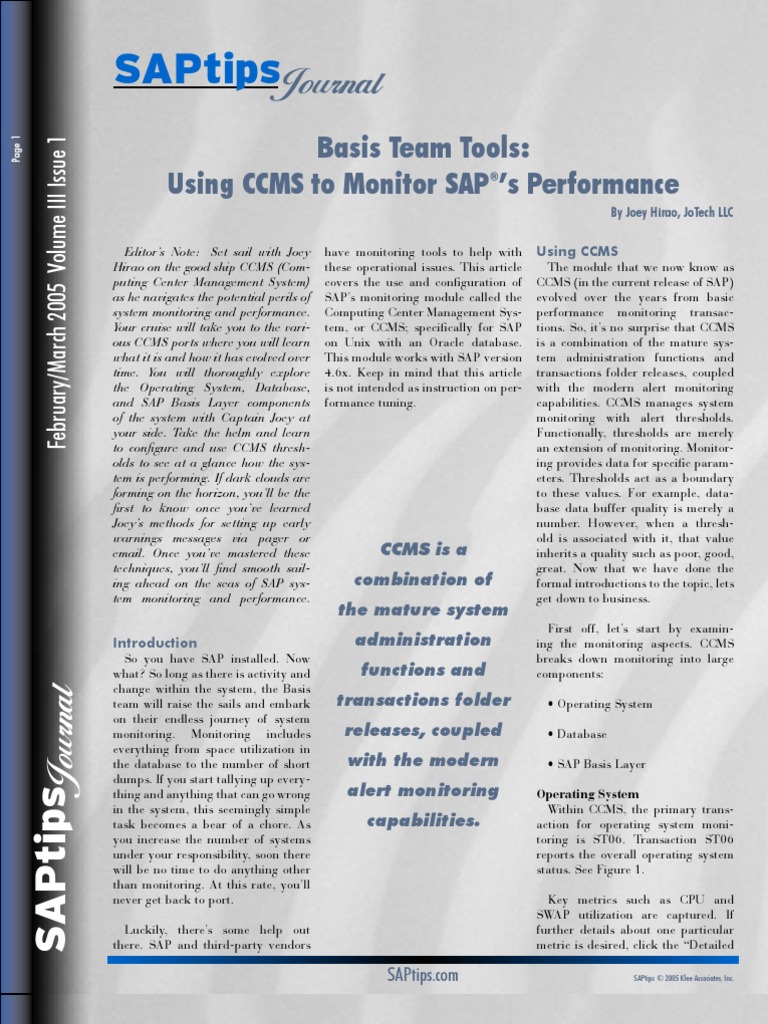 Basis Team Tools - Using CCMS To Monitor SAP Performance - Hirao | PDF ...