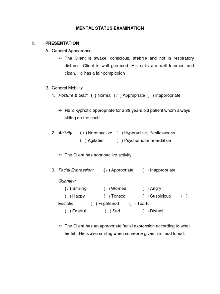Mental Status Examination | PDF