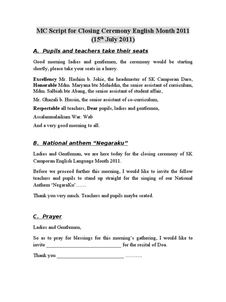 Master Of Ceremony Script For National Anthem The Best Master Of Ceremony Text