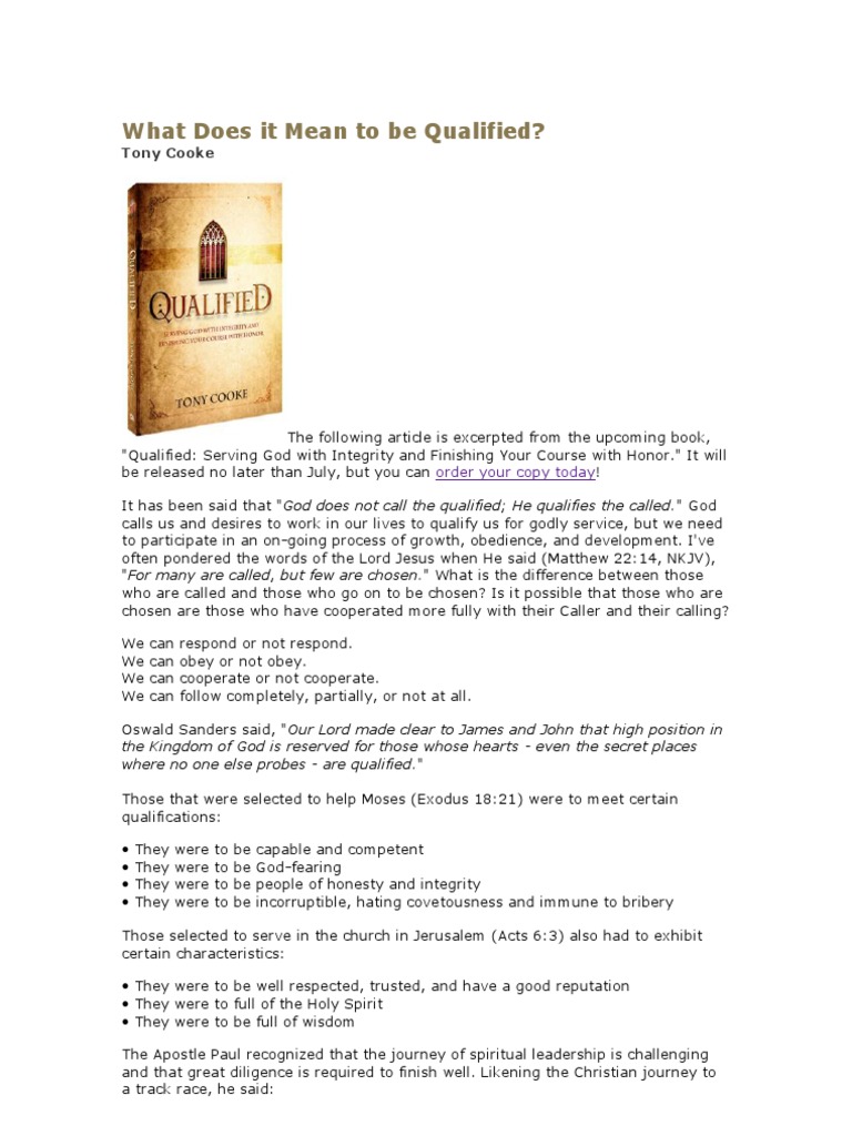 What Does It Mean To Be Qualified | PDF | Integrity | Paul The Apostle