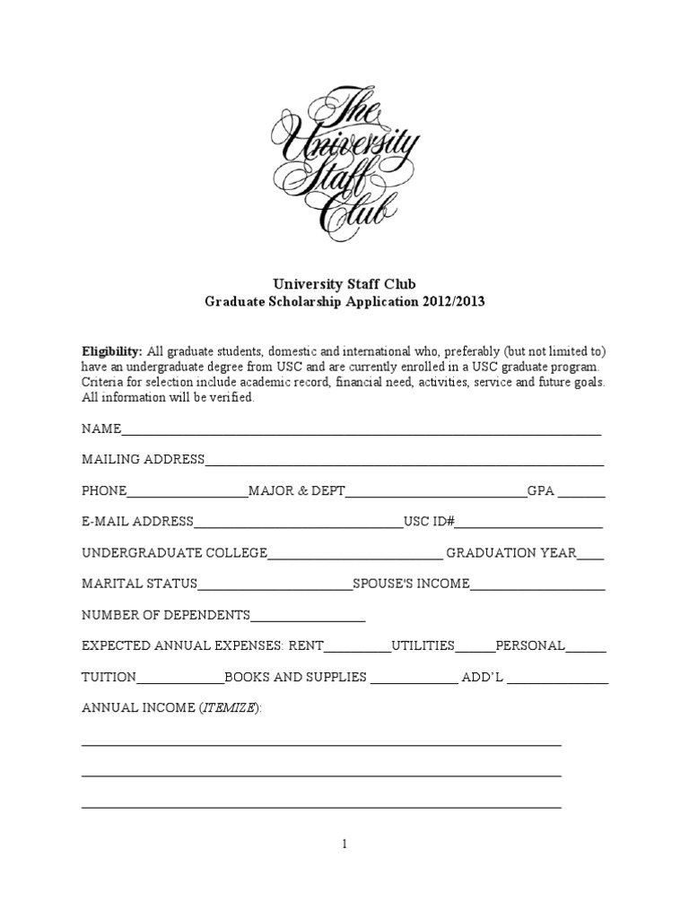 University Staff Club APPLICATION 2013 | PDF