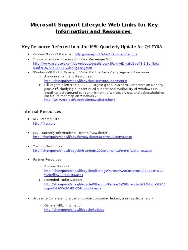 Microsoft Support Lifecycle Overview | PDF | Share Point | Windows Vista