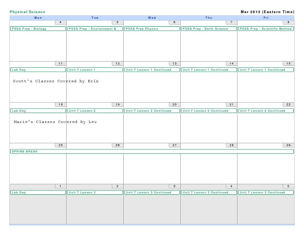 March-April Physical Science Schedule | PDF