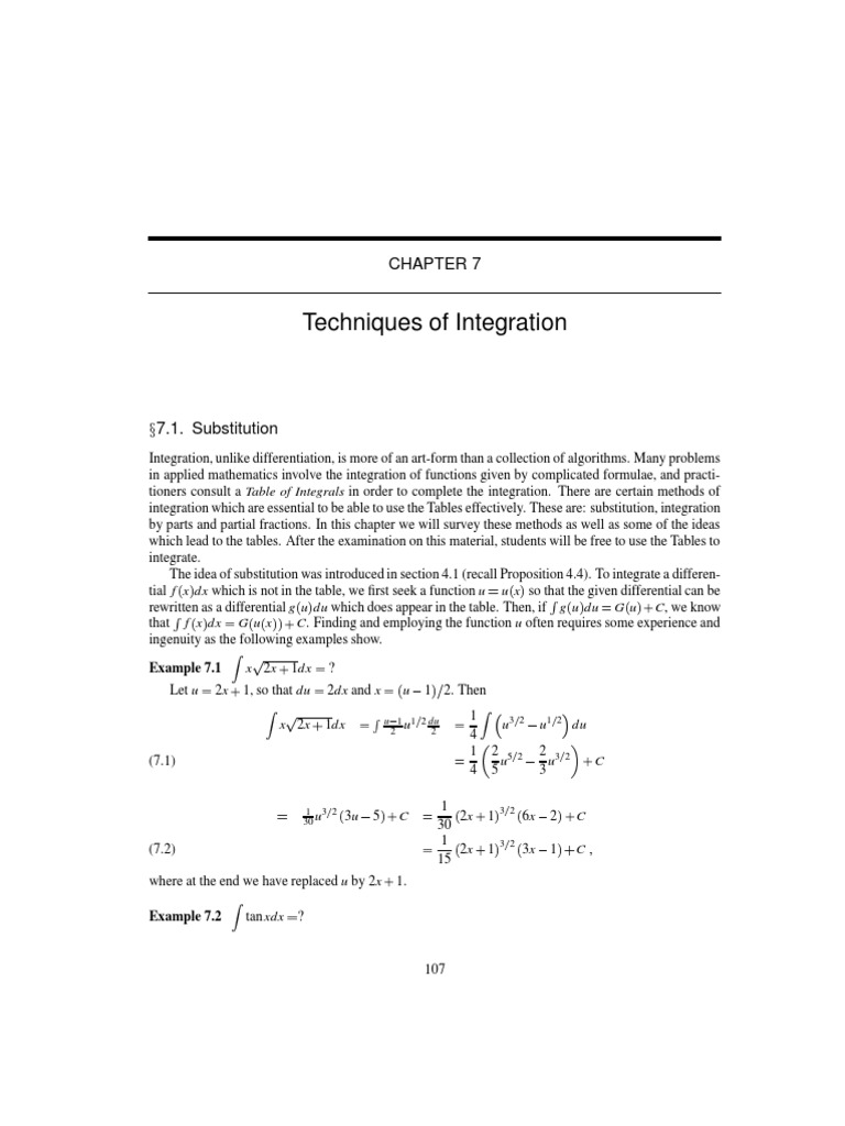 Techniques of Integration: Example 7.1 | PDF | Fraction (Mathematics ...