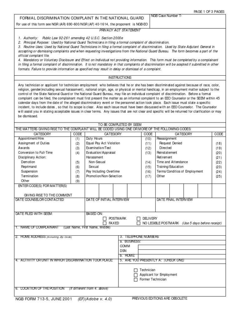 National Guard Discrimination Complaint Form | PDF | Complaint ...