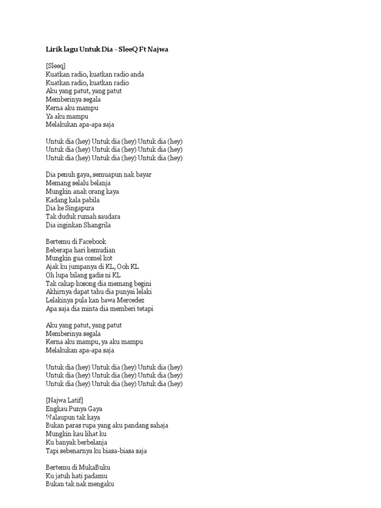 Lirik Lagu Untuk Dia Pdf