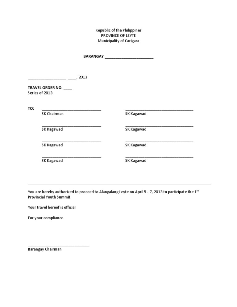 Travel Order for Youth Summit 2013 | PDF