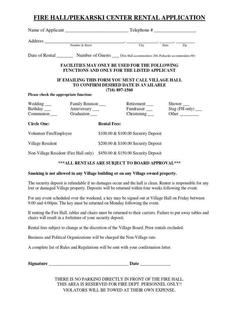 Fire Hall Rental Application Guide | PDF | Finance & Money Management | Law