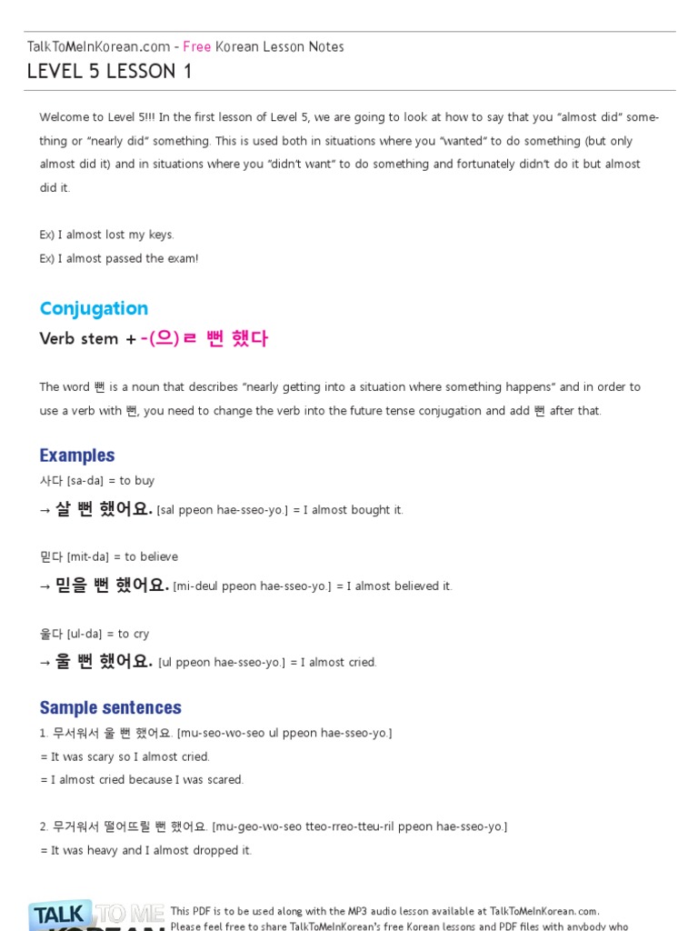 Talk To Me In Korean Level 1 Lesson 5