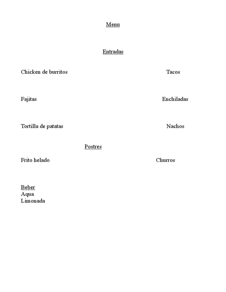 Menú de Comida Española | PDF