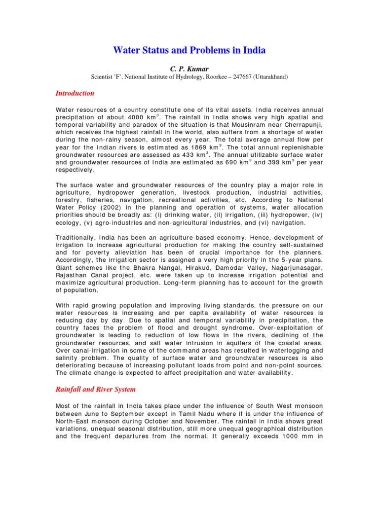 Water Status and Problems in India: C. P. Kumar | PDF | Water Resources ...