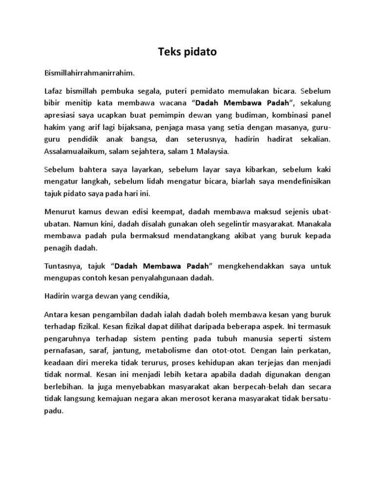 Skrip Pidato Contoh Pidato Bahasa Melayu