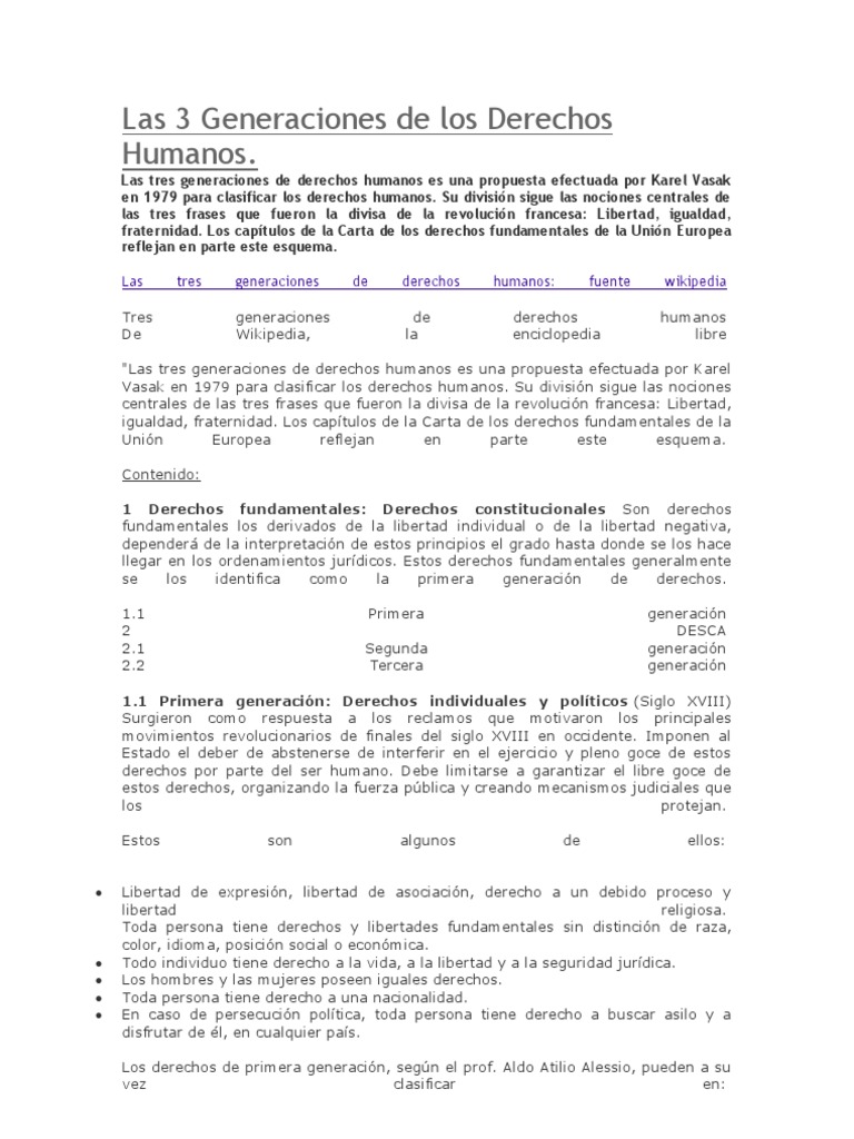 Las 3 Generaciones de Los Derechos Humanos | PDF | Derechos | Derecho ...