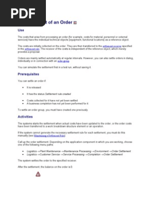 Settlement of an Work Order
