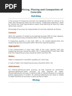 Batching, Mixing, Placing and Compaction of Concrete