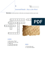 Beginning Crossword Puzzle - Days of The Week