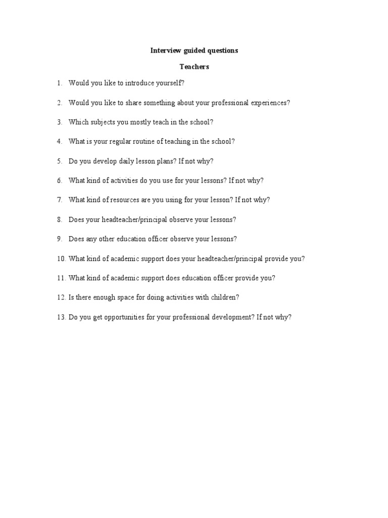 Interview Guided Questions Teachers | PDF