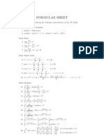 Formulae Sheet: Some Trigonometric Formulas