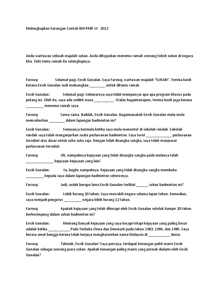 Contoh Karangan Wawancara Tokoh Sukan Rasong