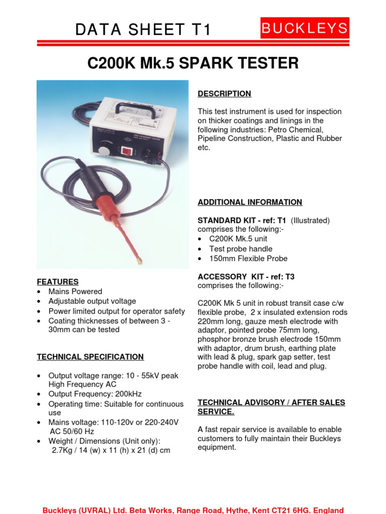 501 Buckleys T1 C200K MK5 Spark Tester PDF
